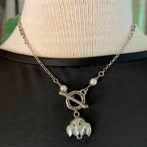 SILVER and pearl look dog and bone necklace